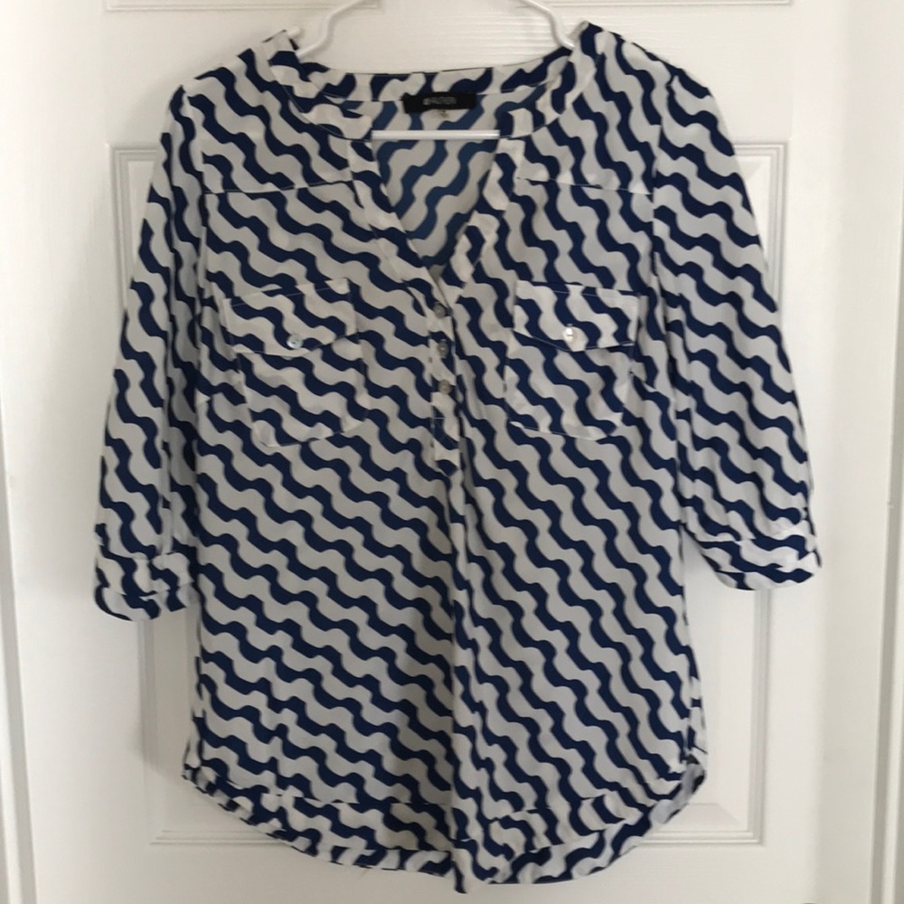 Blue and White Patterned Blouse
